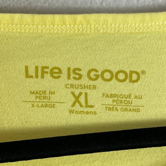 Life Is Good Womens XL Purrrsonal Assistant Cat Tee Shirt Yellow 3/4 Sleeve - Picture 4 of 8